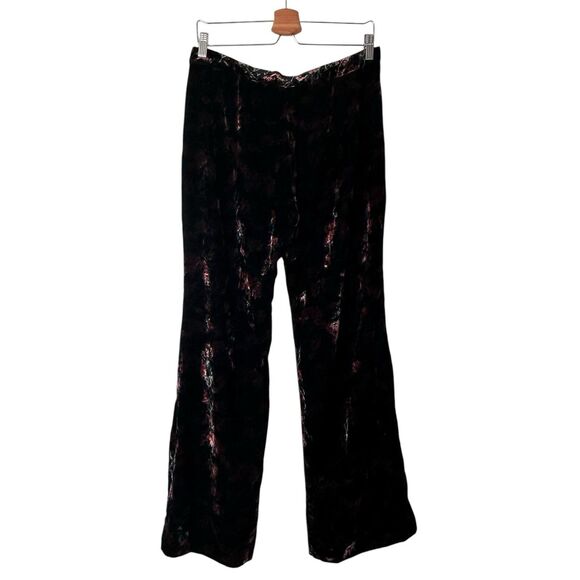 NWT Zara L The Charlotte black wide leg velvet floral trouser pants  Black Red - Picture 3 of 13